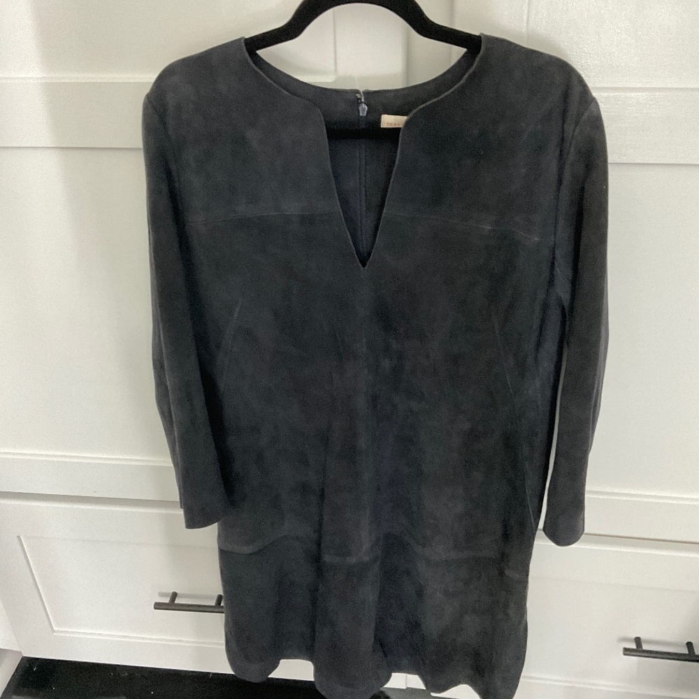 Tory Burch suede navy / gray dress size 12 NWOT